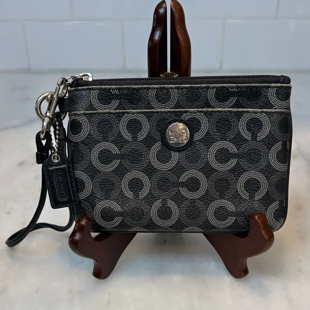 Coach Wristlet Bag Purse Waverly Opt Art Dotted Leather Pouch Clutch Wallet
